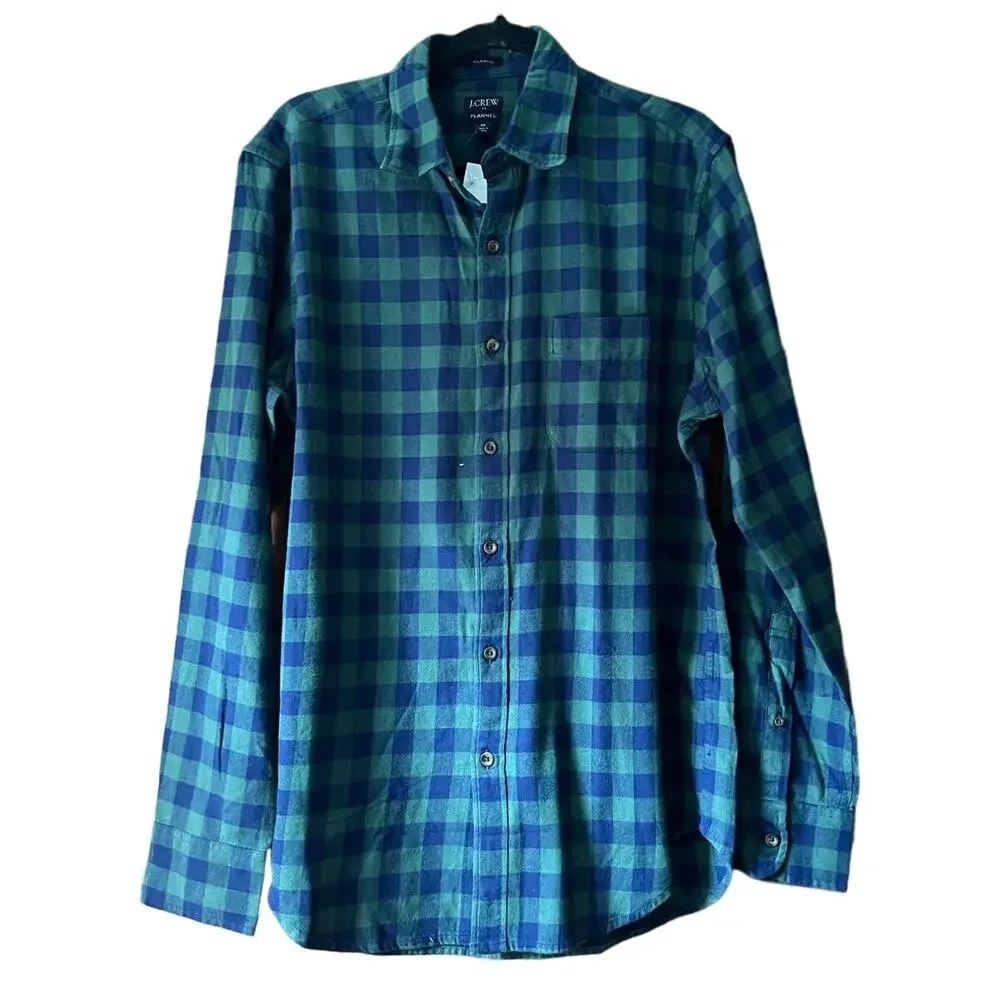 NWT J. Crew Men's Classic Plaid Flannel Shirt New Blackwatch Navy Green Size M